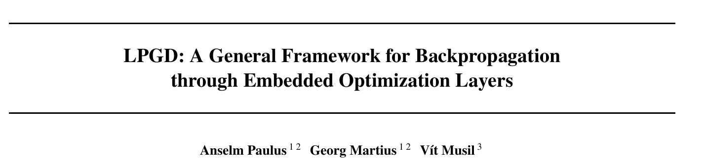 LPGD: A General Framework for Backpropagation through Embedded Optimization Layers